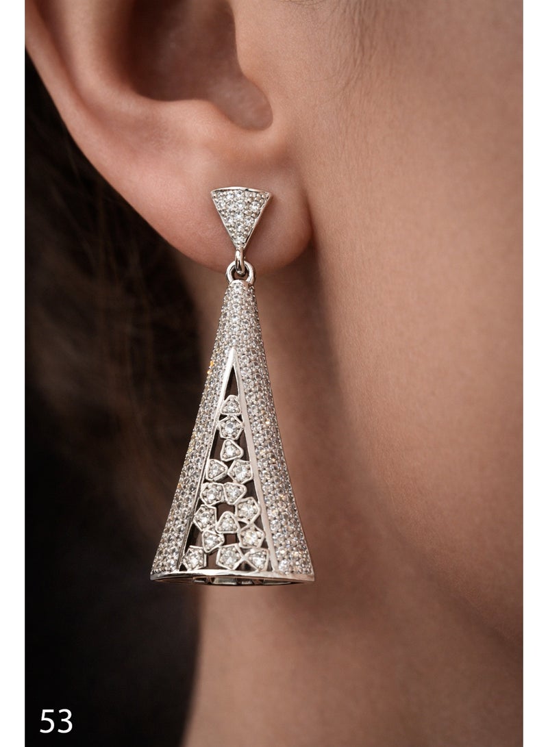 ثري دايموندز Geometric Zircon Long Drop Earrings, Silver-Tone Plated - Image 3